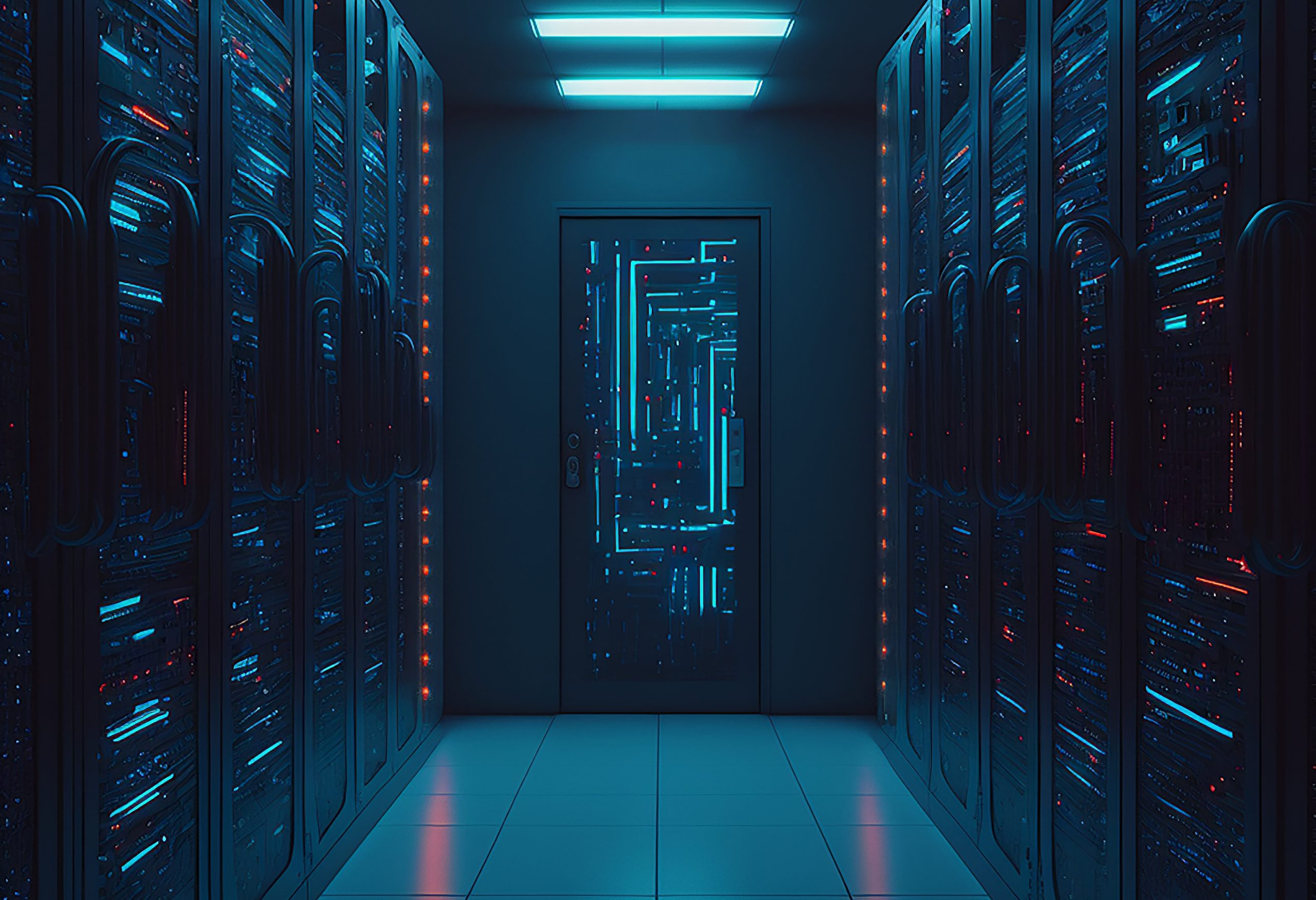 Data server racks hub room with big data computer center. Blue corridor interior for hosting storage hardware system - Image by svstudioart on Freepik